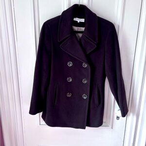 Women’s Calvin Klein Chocolate Cashmere Blend Button Front Pea Coat Size 8